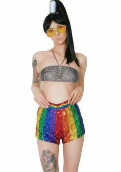 EASY TIGER Dream In Rainbow Sequin Shorts Bottoms