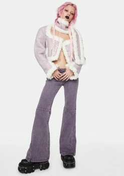 No Dress Lilac Leather And White Faux Fur Double Sided Cropped Coat Outerwear