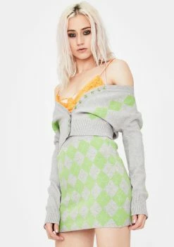 No Dress Green Argyle Knit Mini Skirt