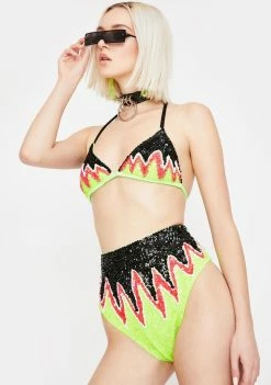 EASY TIGER Toxic Flame Sequin Bra Top Tops