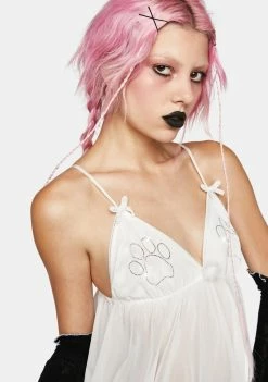 No Dress White Dog Paws Ostrich Fur Slip Dress