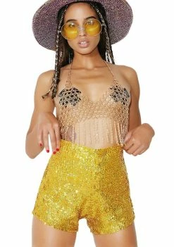 EASY TIGER Dream In Gold Sequin Shorts Bottoms
