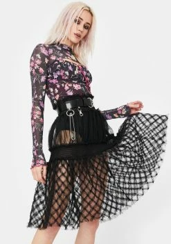 No Dress Stereoscopic Check Sheer Skirt Bottoms