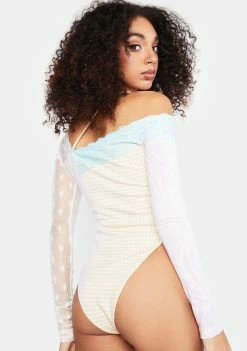 No Dress Blue Lilac Lace Beige Pattern Bodysuit Tops