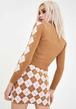 No Dress Bottoms Argyle Knit Mini Skirt