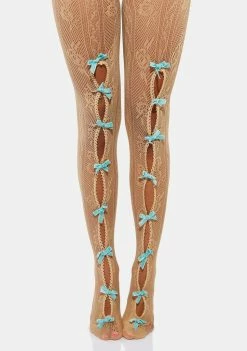 No Dress Green Bowknot Naked Fishnet Stockings