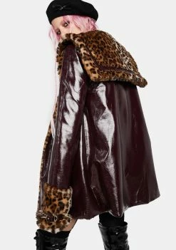 No Dress Leopard Faux Fur And Brown Leather Coat Outerwear