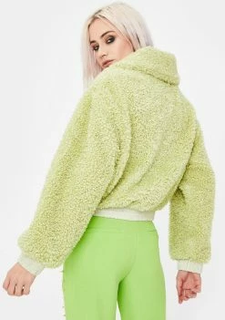 No Dress Outerwear Avocado Green Faux Fur Jacket