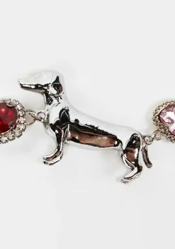 No Dress Red Pink Rhinestone Silver Dog Earrings