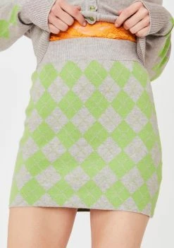 No Dress Green Argyle Knit Mini Skirt