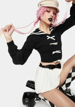 No Dress Tops Bow Clip Sailor Collar Sweater