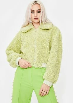 No Dress Outerwear Avocado Green Faux Fur Jacket
