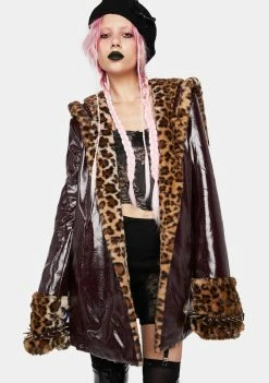 No Dress Leopard Faux Fur And Brown Leather Coat Outerwear