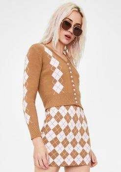 No Dress Bottoms Argyle Knit Mini Skirt