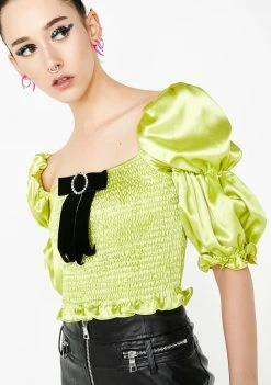 No Dress Tops Green Puff Top