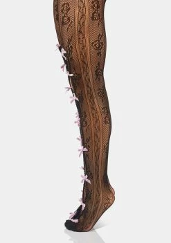 No Dress Purple Bowknot Black Fishnet Stockings