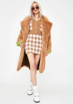 No Dress Bottoms Argyle Knit Mini Skirt