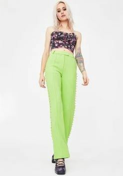 No Dress Green Studded Suit Pants Bottoms