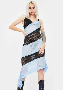No Dress Dresses Blue Patchwork Lace Slip Dress