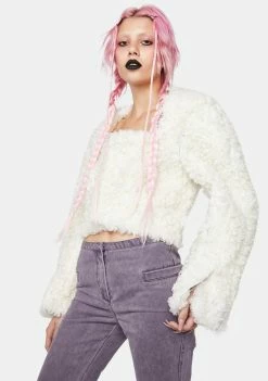 No Dress Lilac Leather And White Faux Fur Double Sided Cropped Coat Outerwear