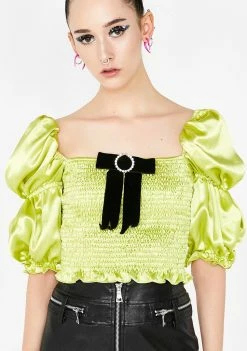 No Dress Tops Green Puff Top